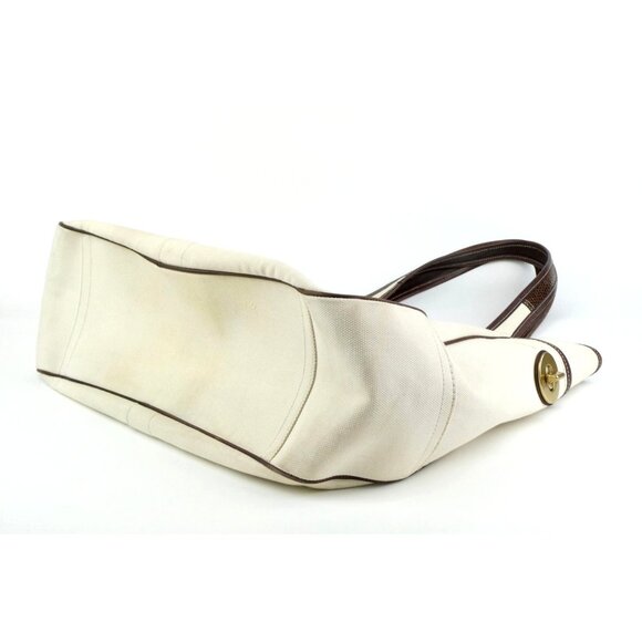 Coach Cream Chalk Brown Canvas Shoulder Bag Tote 10779 - Picture 5 of 16